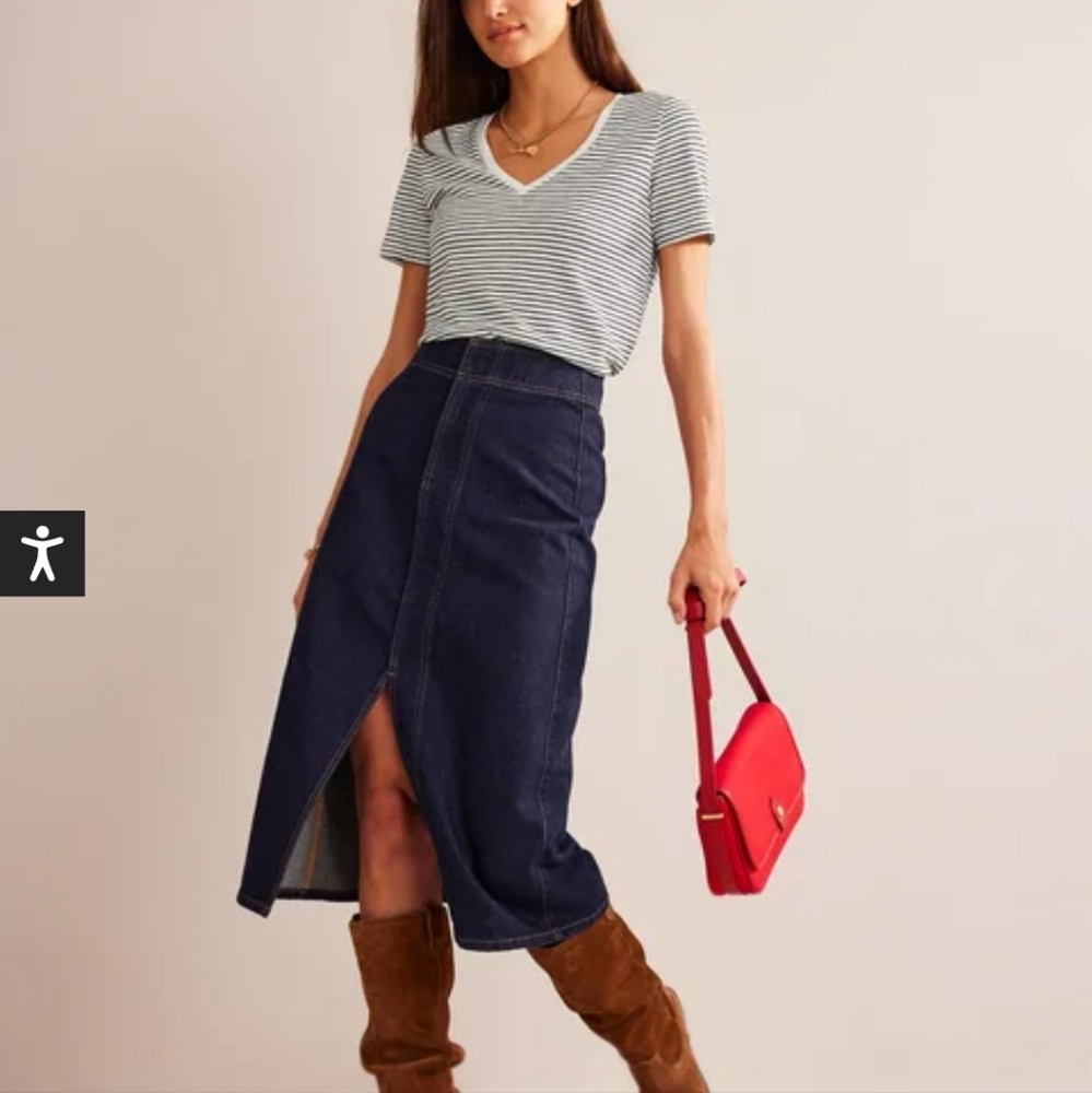 NWT Boden Supima cotton oversized striped v-neck slub tshirt